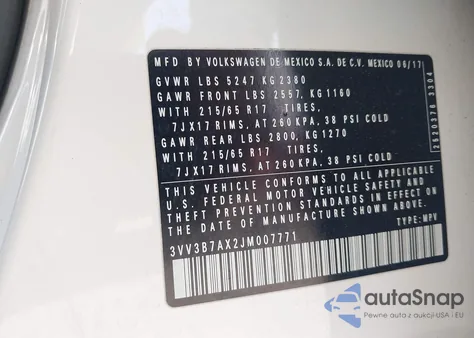 2018 Volkswagen Tiguan 2.0T Se/2.0T Sel from USA, damaged, VIN 3VV3B7AX2JM007771